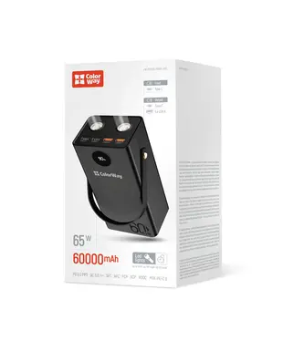 Повербанк (Powerbank) ColorWay Power Bank 60 000 mAh Powerful (USB QC3.0 + USB-C Power Delivery 65W) Black
