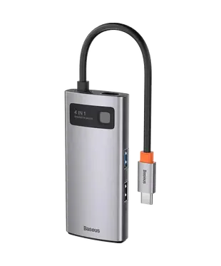 USB-хаб Baseus Metal Gleam Series 4-in-1 Multifunctional Type-C HUB Docking Station Gray (Type-C to USB3.0*3+RJ45*1) (WKWG070113)