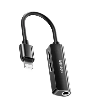 Переходник Baseus 3-in-1 iP Male to Dual iP & 3.5mm Female Adapter L52 Black (CALL52-01)