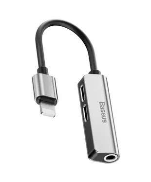 Переходник Baseus 3-in-1 iP Male to Dual iP & 3.5mm Female Adapter L52 Silver-black (CALL52-S1)