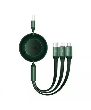 Кабель Baseus Bright Mirror 2 Series Retractable 3-in-1 Fast Charging Data Cable USB to Lightning+Type-C+MicroUSB 66W 1.1m Green