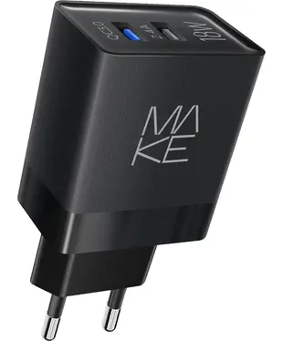 Мережевий зарядний пристрій MAKE 18W QC3.0+2.4A Black