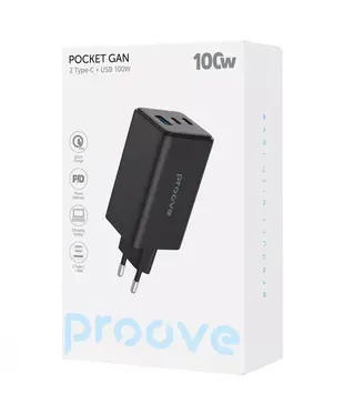 Мережевий зарядний пристрій Proove Pocket GaN Max 100W USB/2хType-C чорний (WCPG10012201)