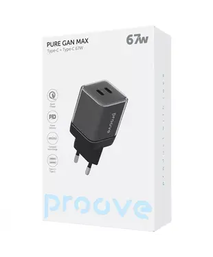 Сетевое зарядное устройство Proove Pure GaN Max 67W (Type-C + Type-C) Black (WCPU67022201)