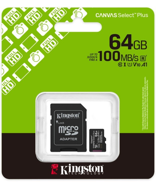 Карта пам'яті Kingston microSDXC 64GB Canvas Select Plus Gen3 +