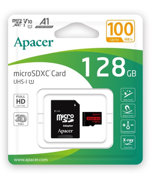 Карта пам'яті Apacer microSDXC UHS-I 128GB R100 +SD