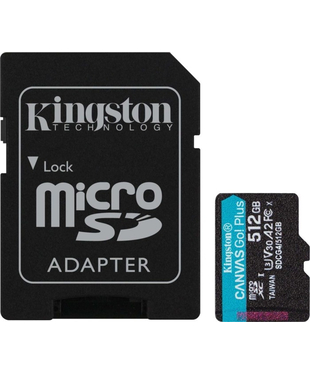 Карта пам'яті Kingston MicroSDXC 512GB Canvas Go! Plus G4 Class 10 UHS-I U3 V30 A2 + SD-adapter (SDCG4/512GB)