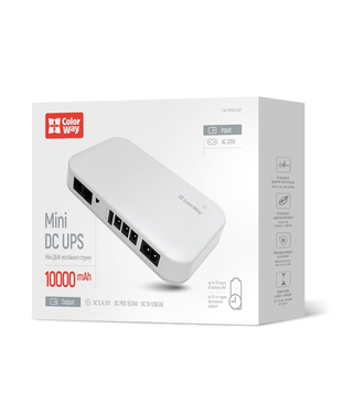 Джерело безперебійного живлення Colorway UPS for router 10000mAh 21W DC 5V/9V/12V/24V (CW-PB100LI3WT), Цвет: Білий, Батарея, мAч: 10000