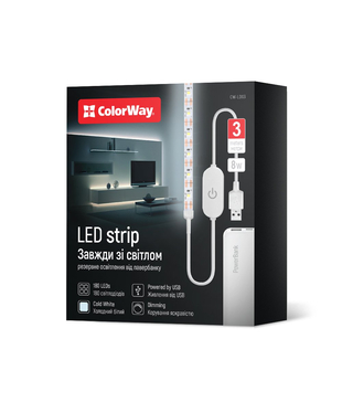Світлодіодна LED стрічка ColorWay 3м з живленням від USB холодний білий (CW-LD03)