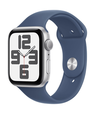 Apple Watch SE 2 2024 GPS 44mm Silver Aluminium Case with Denim Sport Band M/L MXER3