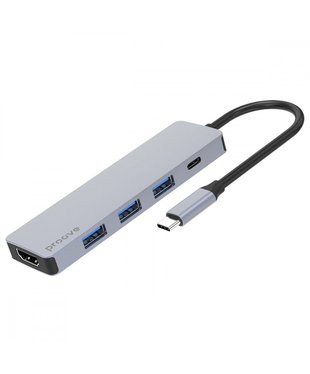 Type-C-Хаб Proove Iron Link 5 in 1 (3*USB3.0 + Type C + HDMI) Silver