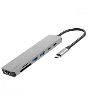 Type-C-Хаб Proove Iron Link 7 in 1 (2*Type-C + 2*USB3.0 + HDMI + SD/TF) Silver