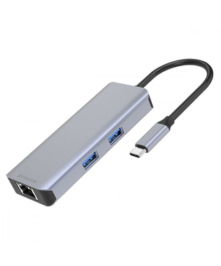 Type-C-Хаб Proove Iron Link 6 in 1 (2*USB3.0 + SD/TF + RJ45 + HDMI) Silver