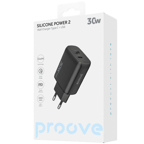 Мережевий зарядний пристрій Proove Silicone Power 2 30W (Type-C + USB) Black, изображение 2