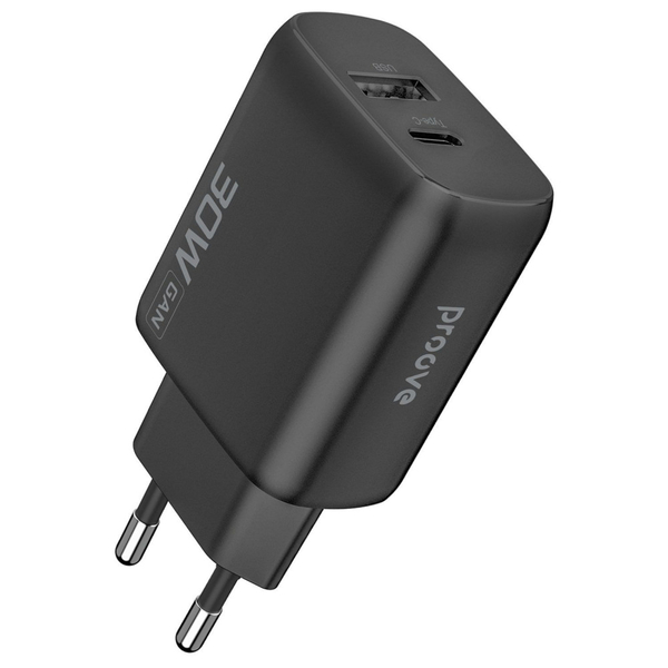 Мережевий зарядний пристрій Proove Silicone Power 2 30W (Type-C + USB) Black