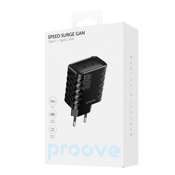 Мережевий зарядний пристрій Proove Speed Surge Gan 35W (Type-C + Type-C) White, зображення 2