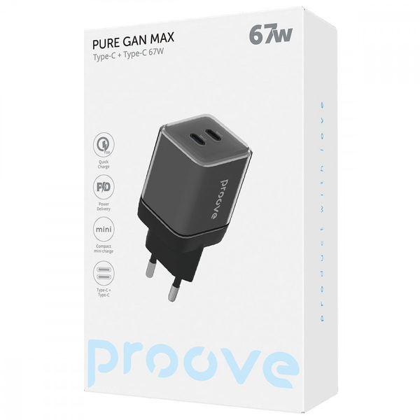 Мережевий зарядний пристрій Proove Pure GaN Max 67W (Type-C + Type-C) White, зображення 2