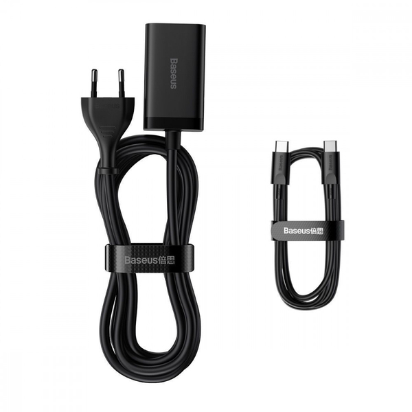 Мережевий зарядний пристрій Baseus GaN3 Pro 65W (2 Type-C + 2 USB) + Кабель Type-C to Type-C 100W (1m) Black, изображение 7