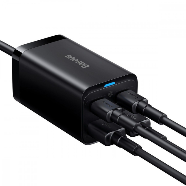 Мережевий зарядний пристрій Baseus GaN3 Pro 65W (2 Type-C + 2 USB) + Кабель Type-C to Type-C 100W (1m) Black, изображение 8