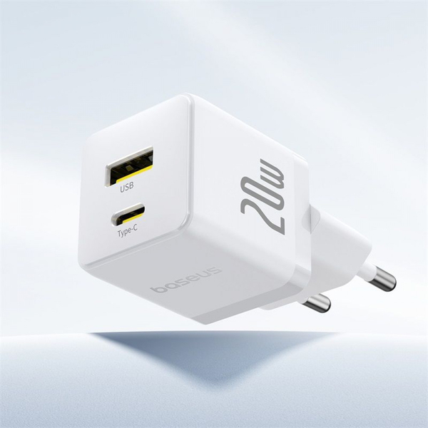 Мережевий зарядний пристрій Baseus Palm Fast Charger Type-C+USB 20W (With Cable Type-C to Type-C 60W 1m) Black, зображення 17