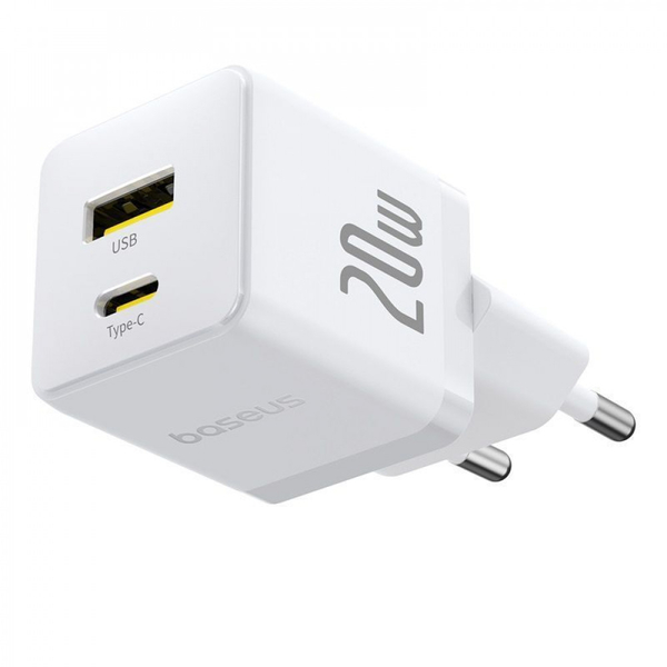 Мережевий зарядний пристрій Baseus Palm Fast Charger Type-C+USB 20W (With Cable Type-C to Type-C 60W 1m) Black, зображення 11