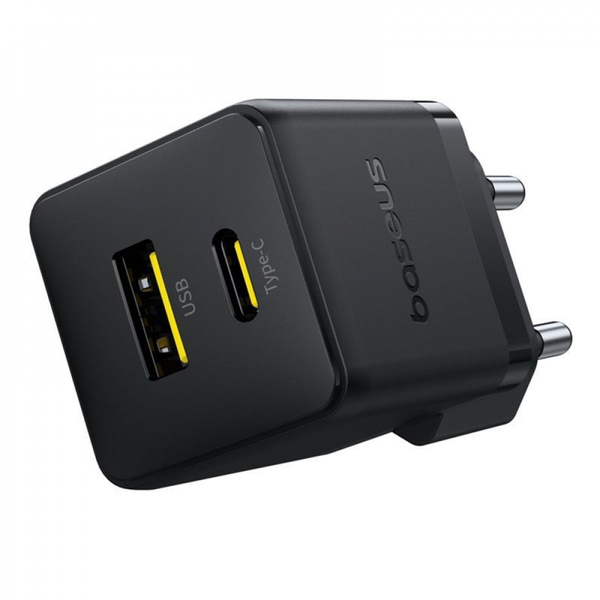 Мережевий зарядний пристрій Baseus Palm Fast Charger Type-C+USB 20W (With Cable Type-C to Type-C 60W 1m) White, изображение 4