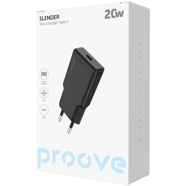 Мережевий зарядний пристрій Proove Slender 20W (Type-C) Black, зображення 2