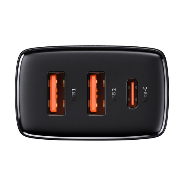 Мережевий зарядний пристрій Baseus Compact Quick Charger 30W (Type-C + 2USB) Black, изображение 5