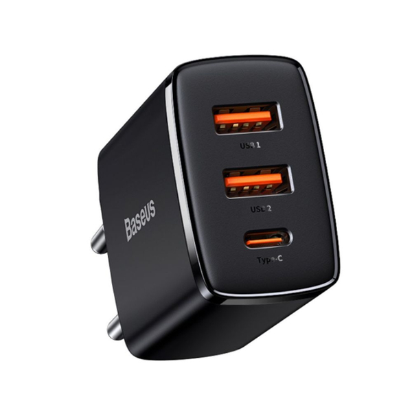 Мережевий зарядний пристрій Baseus Compact Quick Charger 30W (Type-C + 2USB) Black, изображение 10