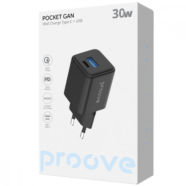 Мережевий зарядний пристрій Proove Pocket GaN 30W (Type-C + USB) White, изображение 2