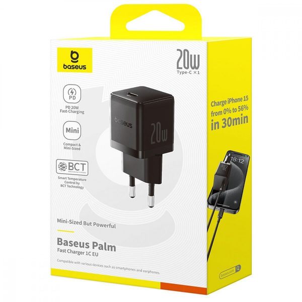 Мережевий зарядний пристрій Baseus Palm Fast Charger Type-C 20W White, изображение 2