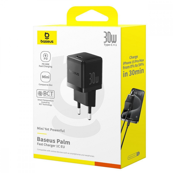 Мережевий зарядний пристрій Baseus Palm Fast Charger Type-C 30W Black, зображення 2
