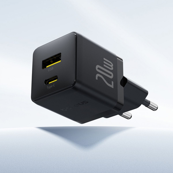 Мережевий зарядний пристрій Baseus Palm Fast Charger Type-C+USB 20W White, изображение 5