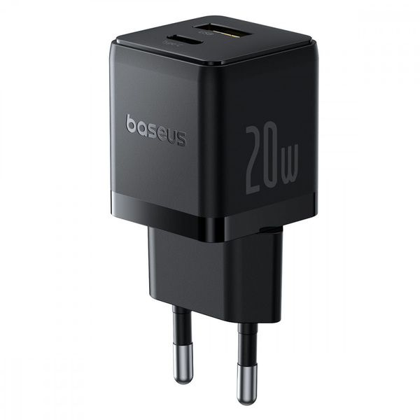 Мережевий зарядний пристрій Baseus Palm Fast Charger Type-C+USB 20W Black