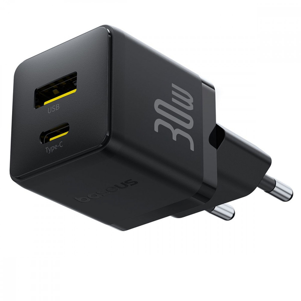 Мережевий зарядний пристрій Baseus Palm Fast Charger Type-C+USB 30W (With Cable Type-C to Type-C 60W 1m) White, изображение 3