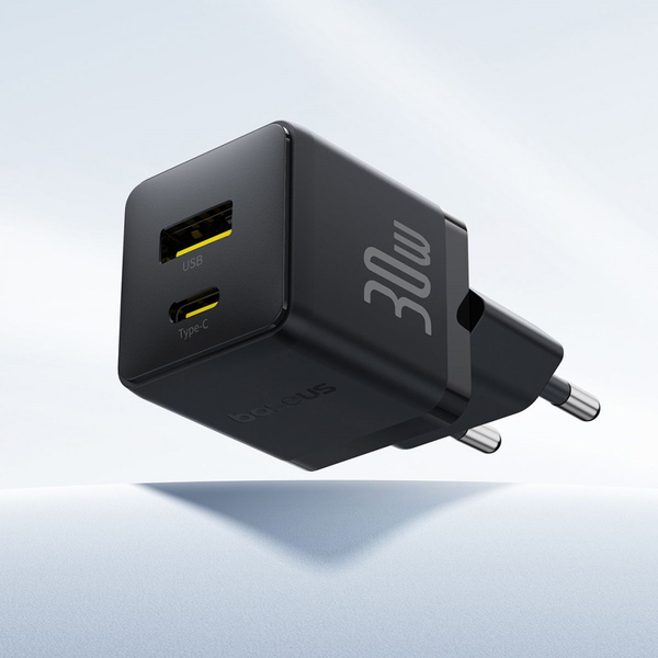 Мережевий зарядний пристрій Baseus Palm Fast Charger Type-C+USB 30W (With Cable Type-C to Type-C 60W 1m) White, зображення 5