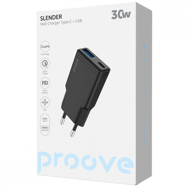 Мережевий зарядний пристрій Proove Slender 30W (Type-C + USB) White, изображение 2