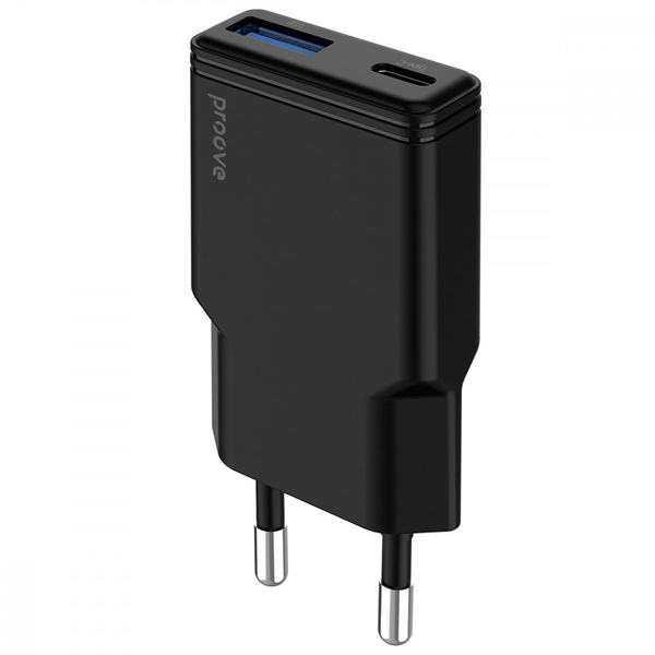 Мережевий зарядний пристрій Proove Slender 30W (Type-C + USB) Black