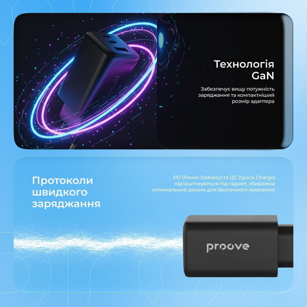 Мережевий зарядний пристрій Proove Pocket GaN 65W (2Type-C + USB) Black, изображение 10