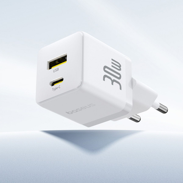 Мережевий зарядний пристрій Baseus Palm Fast Charger Type-C+USB 30W White, изображение 6