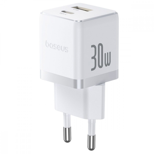 Мережевий зарядний пристрій Baseus Palm Fast Charger Type-C+USB 30W White