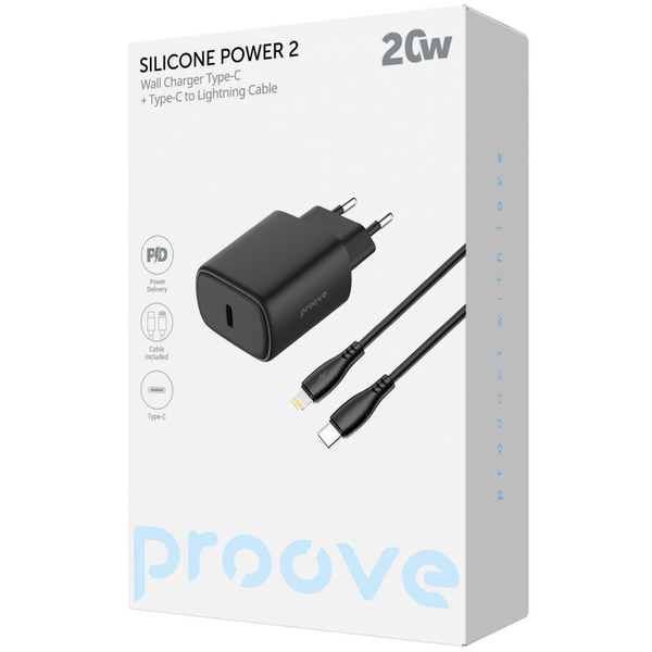 Мережевий зарядний пристрій Proove Silicone Power 2 20W (Type-C) + Cable Type-C to Lightning (1m) White, изображение 2