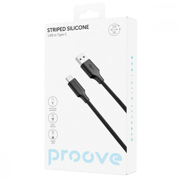 Кабель Proove Striped Silicone USB to Type-C (1m) Black, изображение 2
