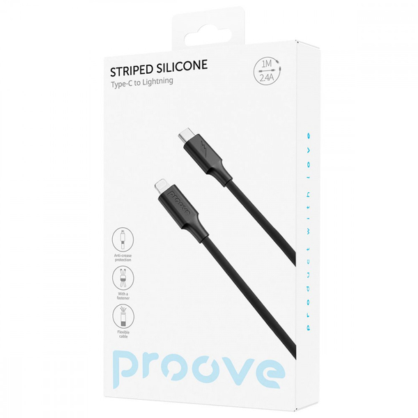 Кабель Proove Striped Silicone Type-C to Lightning (1m) Black, зображення 2