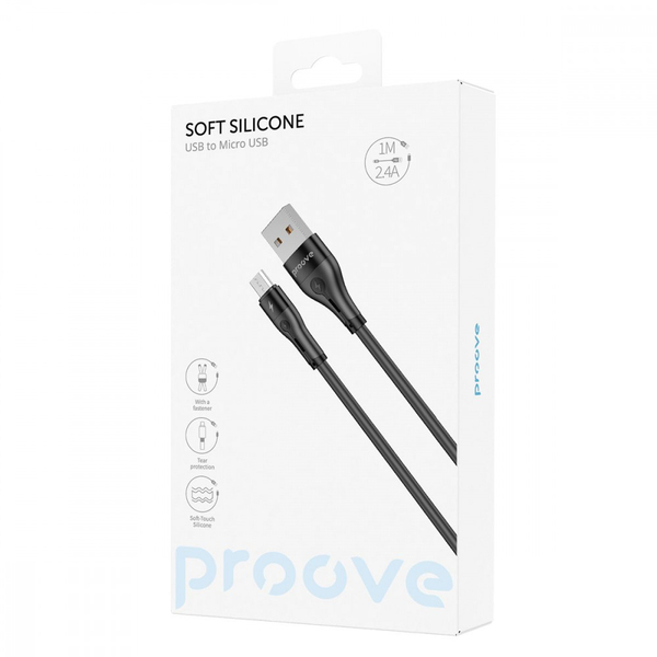Кабель Proove Soft Silicone USB to Micro USB 2.4A (1m) White, изображение 2
