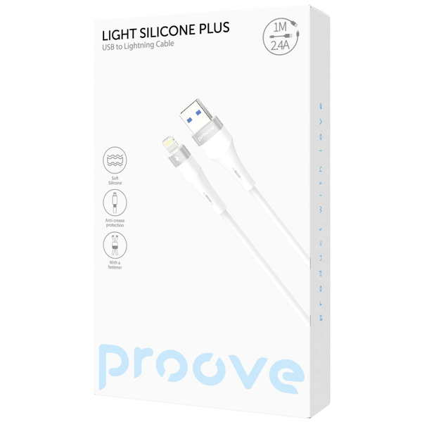 Кабель Proove Light Silicone Plus USB to Lightning 2.4A (1m) White, зображення 2
