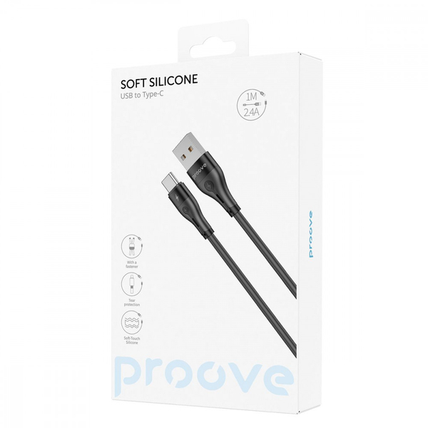 Кабель Proove Soft Silicone USB to Type-C 2.4A (1m) Black, зображення 2