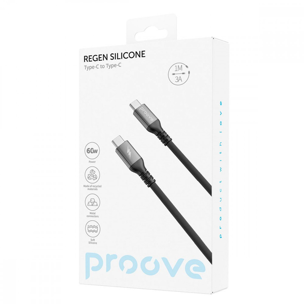 Кабель Proove ReGen Silicone Type-C to Type-C 60W (1m) Black, изображение 2