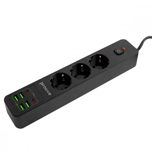 Мережевий фільтр Proove Power Strip P-03 (3 розетки + 4 USB + 2 Type-C) 2М Black, зображення 5