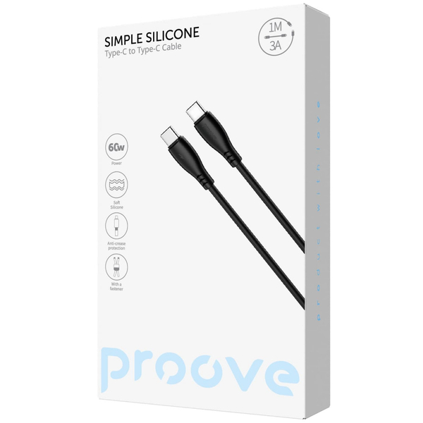 Кабель Proove Simple Silicone Type-C to Type-C 60W (1m) Black, изображение 2